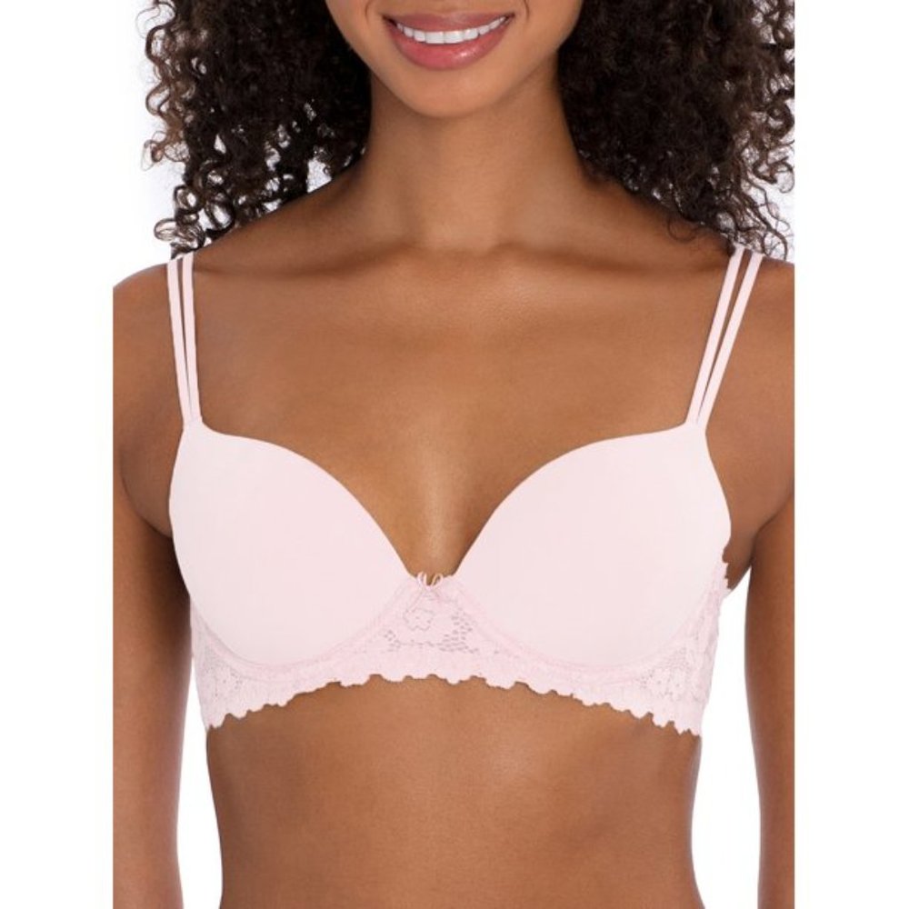 No Boundaries Pink Cameo T Shirt Bra Floral Lace 34C